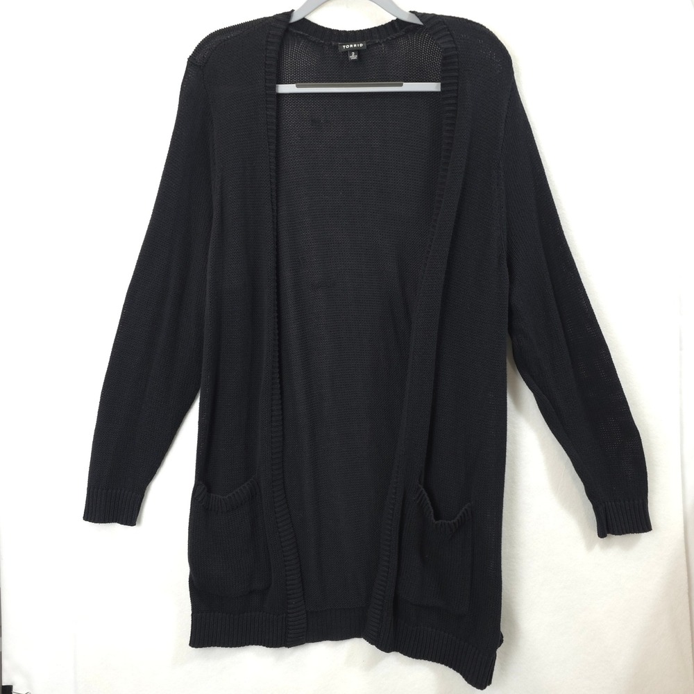 Torrid Open Cardigan Sweater Longline Pocket Black Women 2X Minimalist Casual